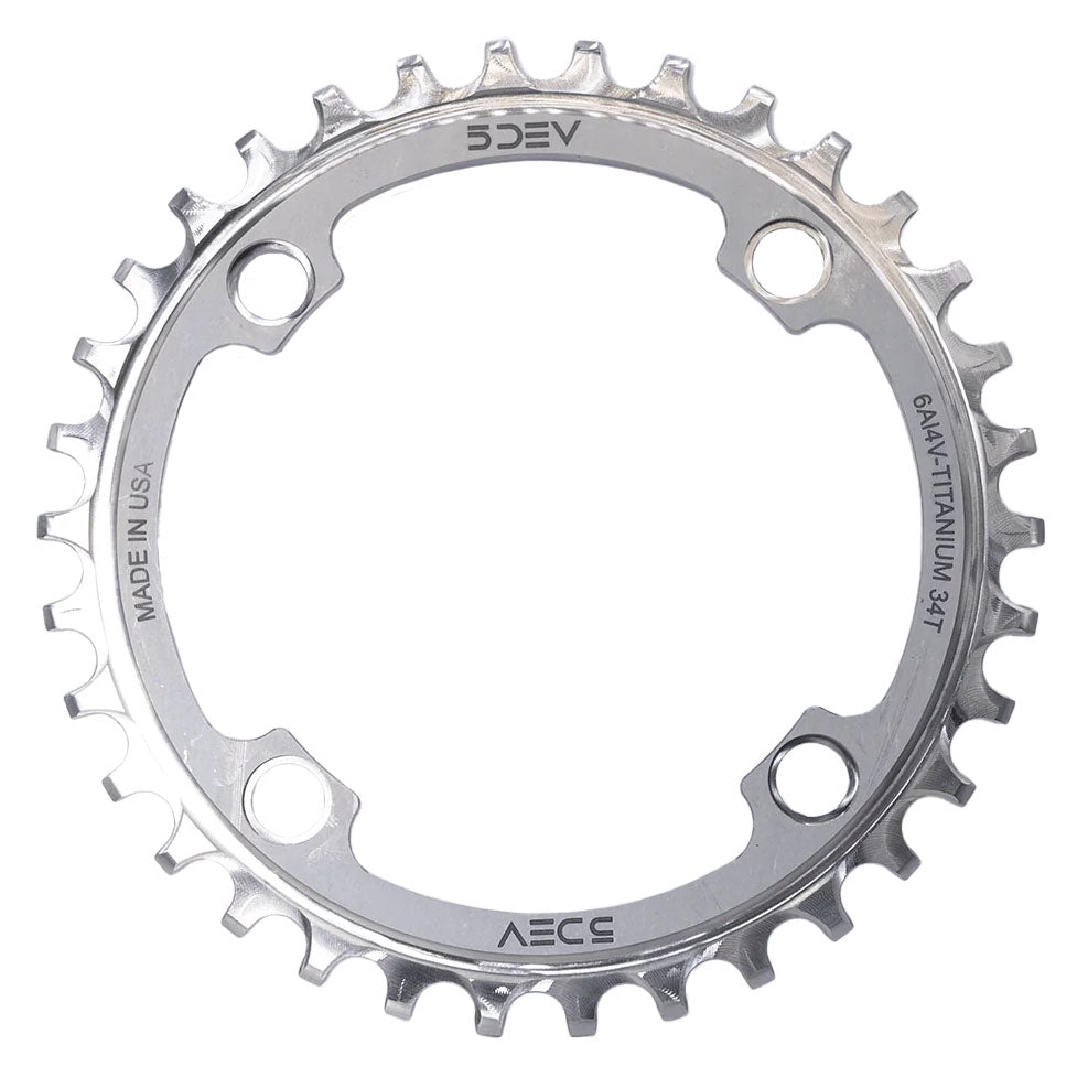 5Dev 104 BCD Titanium Chainrings, 32T, Raw/Silver-0