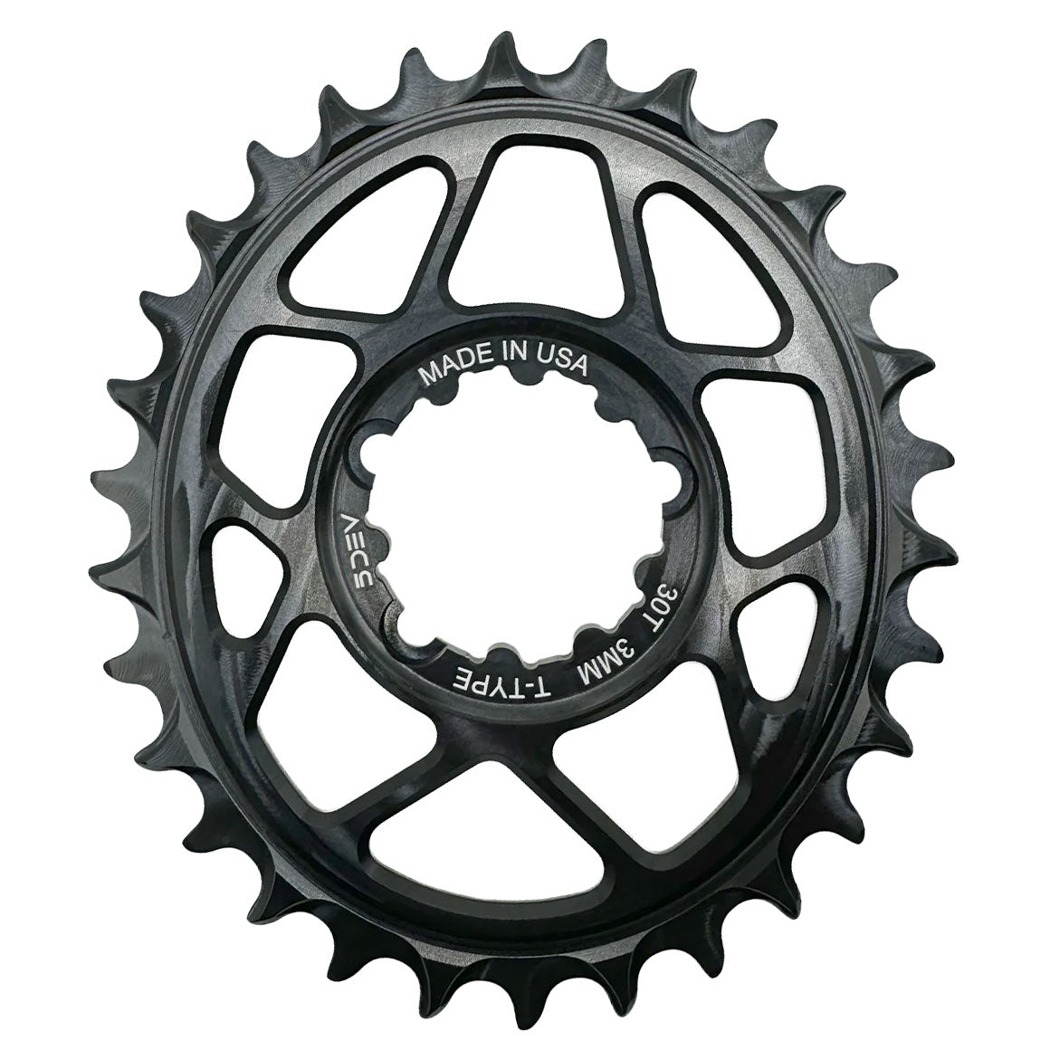 5Dev T-Type Oval 3-Bolt Chainring, 3mm Offset, 30T, Black-0