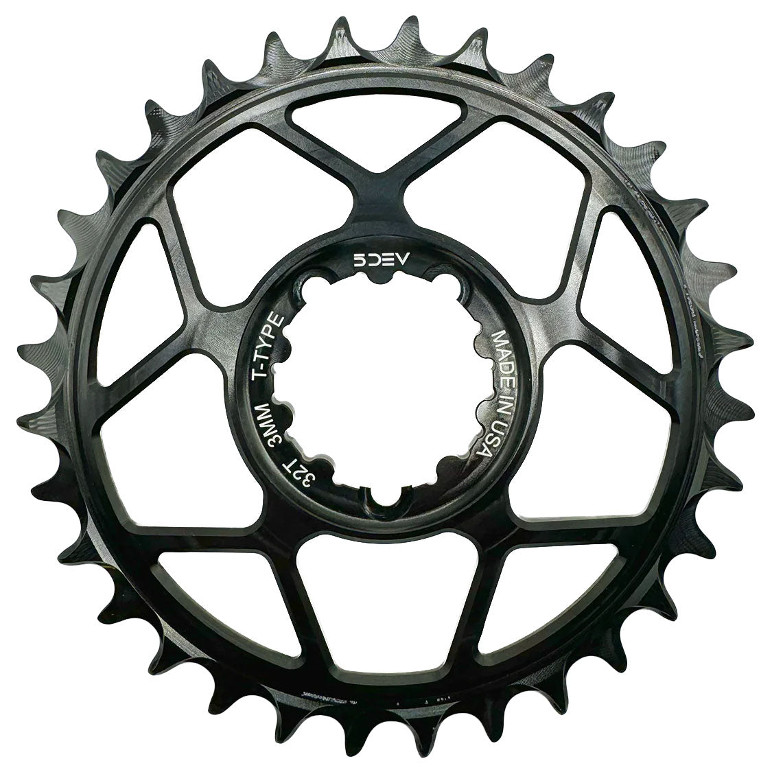 5Dev T-Type 3-Bolt Chainring, 3mm Offset, 34T, Black -0