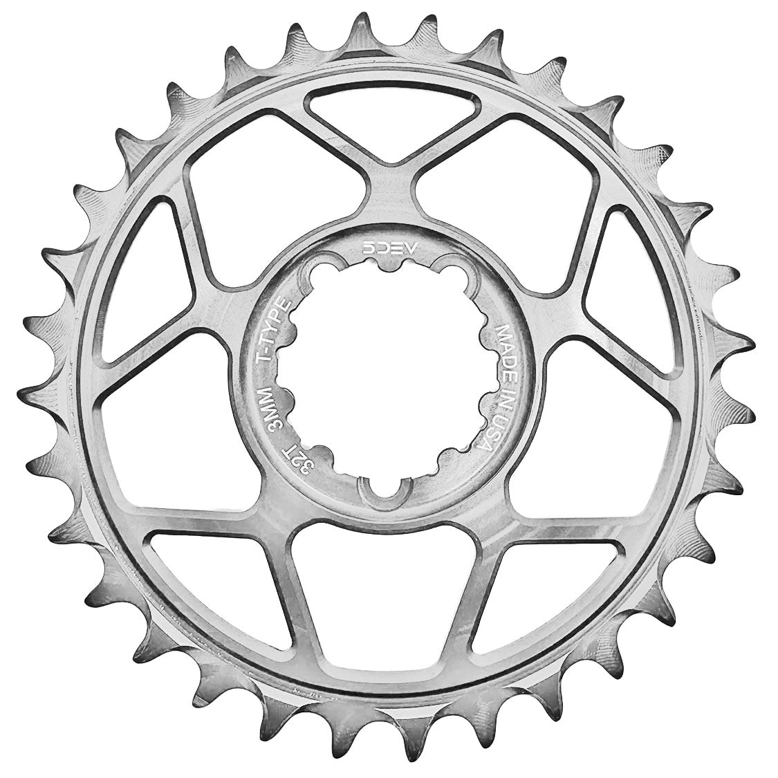 5Dev T-Type 3-Bolt Chainring, 3mm Offset, 32T, Clear/Silver-0