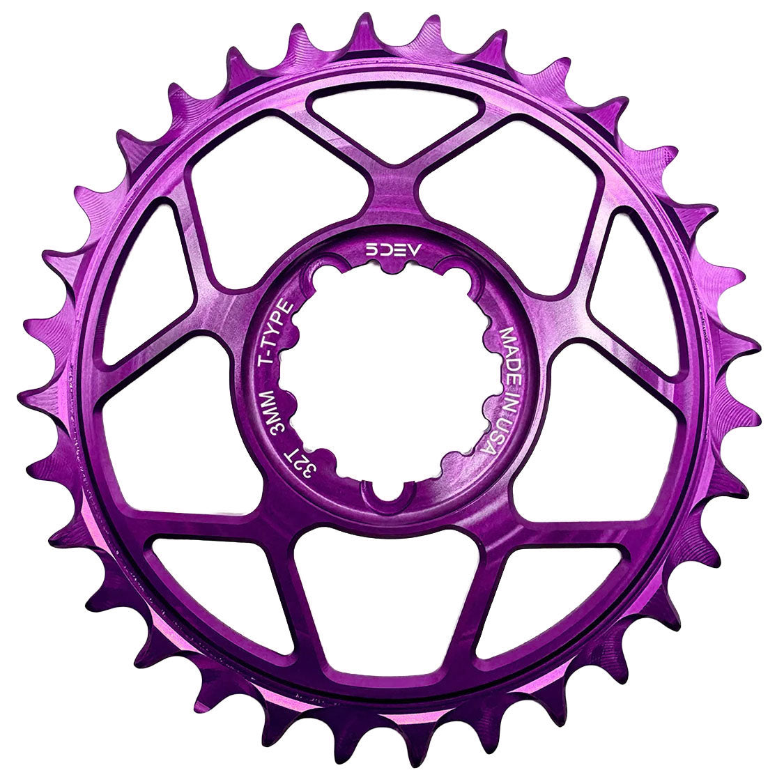5Dev T-Type 3-Bolt Chainring, 3mm Offset, 30T, Purple-0