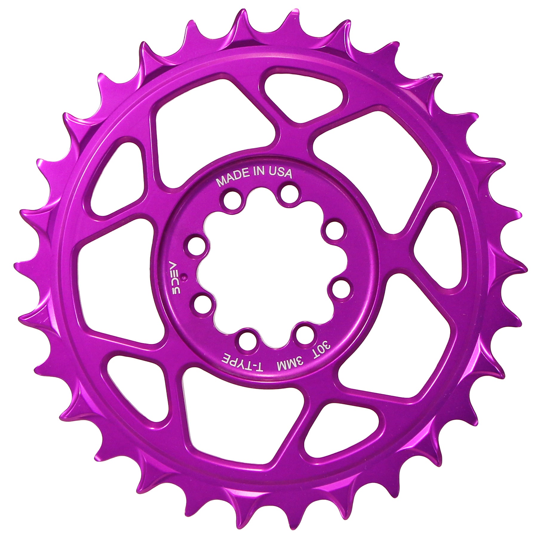 5Dev T-Type 8-Bolt Chainring, 3mm Offset, 32T, Purple-0