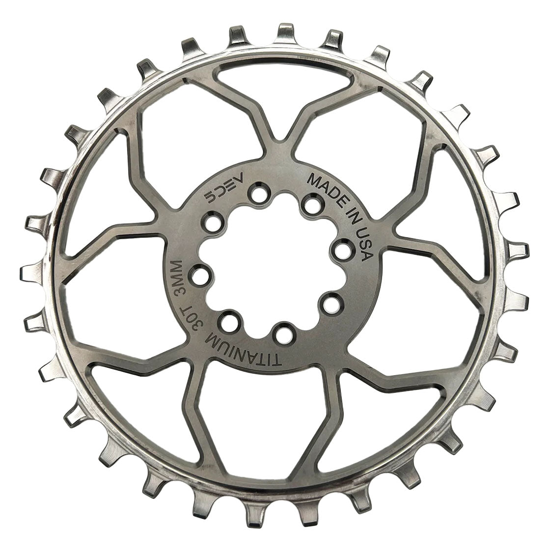 5Dev Titanium 8-Bolt Chainring, 3mm Offset, 30T, Raw/Silver-0