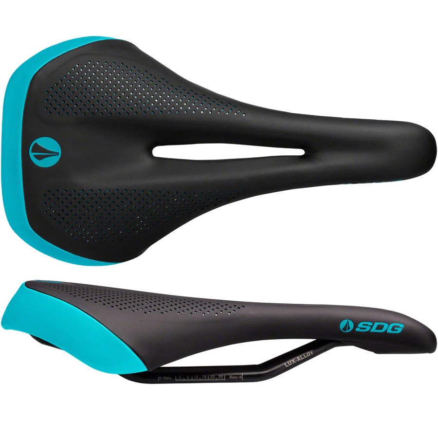 SDG Allure V2 Saddle, Lux-Alloy Rails, Black/Turq-0