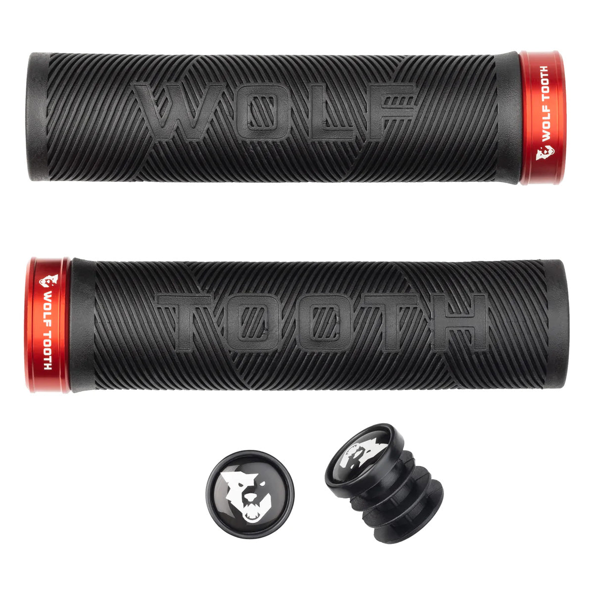 Wolf Tooth Components Echo Lock-On Grip Set, Black/Red-0