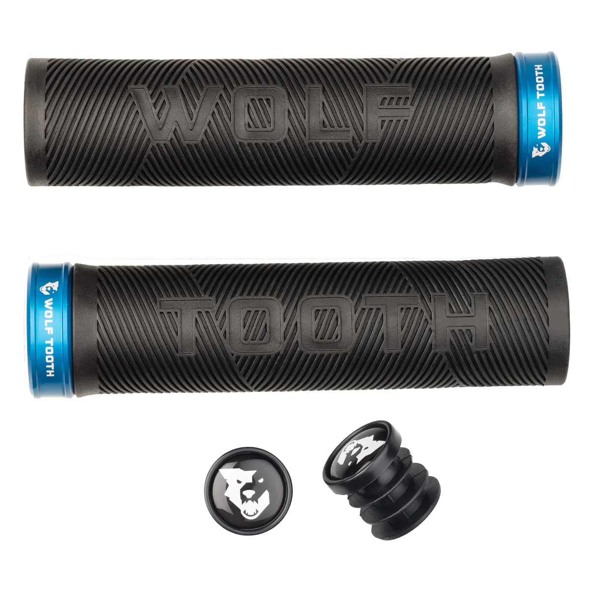 Wolf Tooth Components Echo Lock-On Grip Set, Black/Blue-0