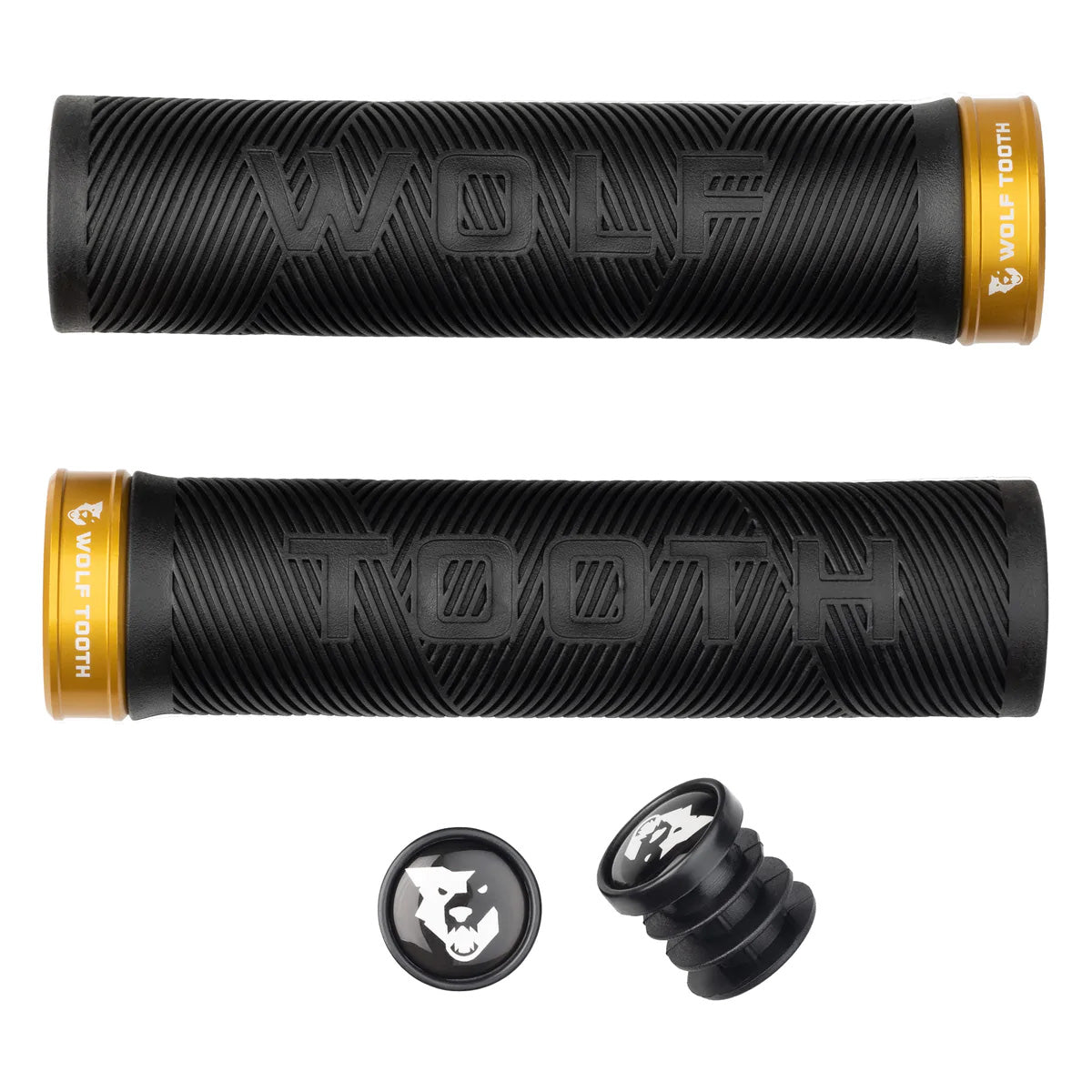 Wolf Tooth Components Echo Lock-On Grip Set, Black/Gold-0