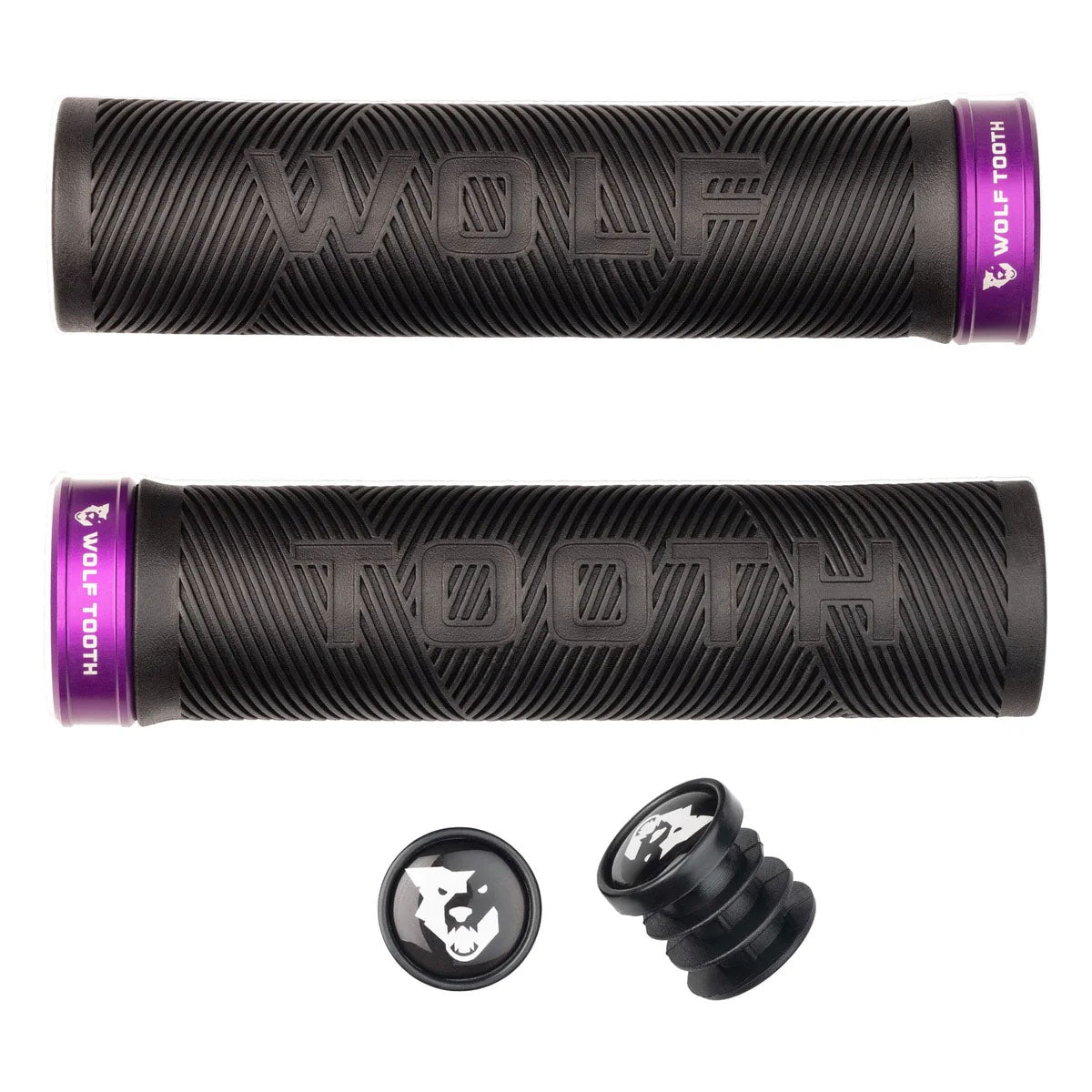 Wolf Tooth Components Echo Lock-On Grip Set, Black/Ultraviolet Purple-0