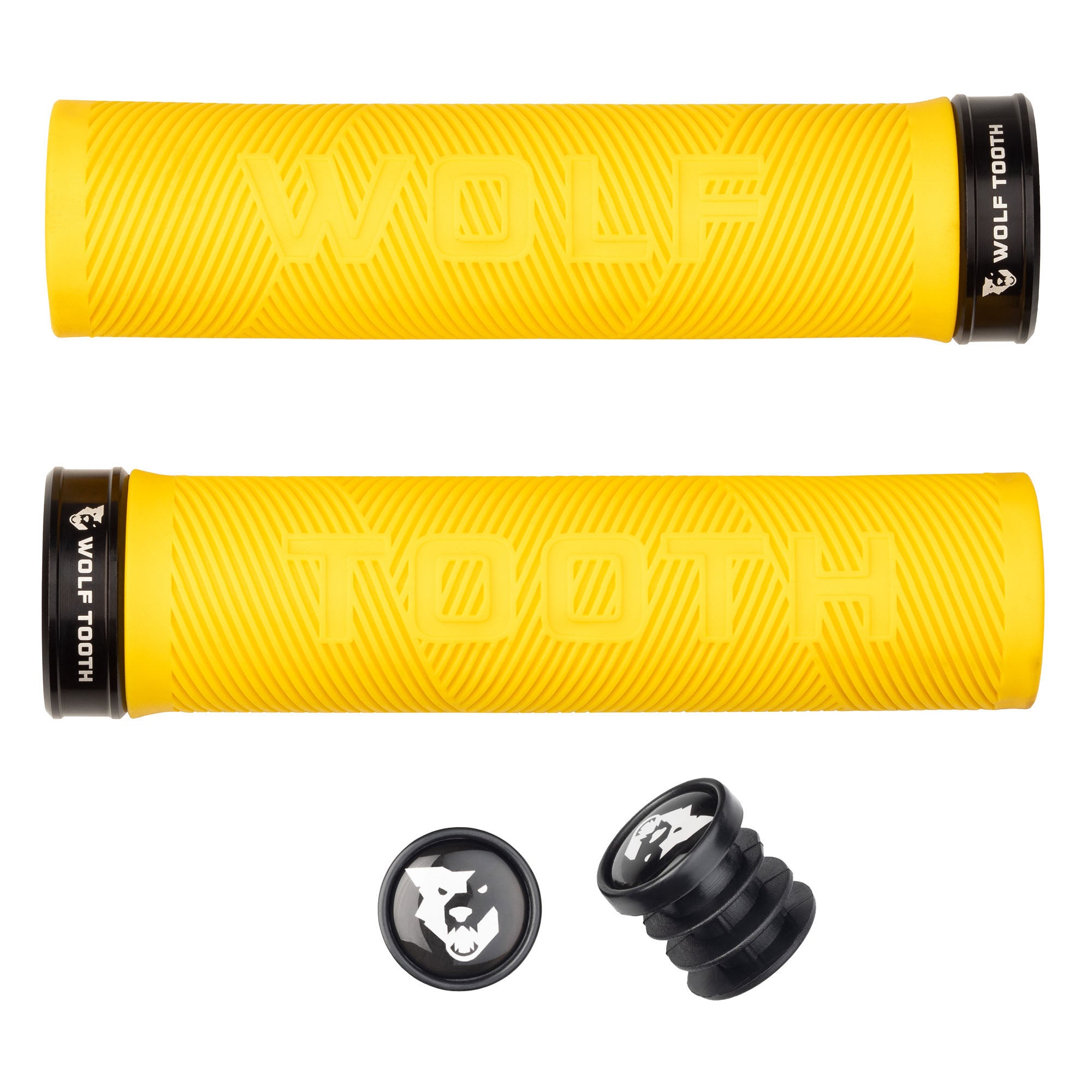 Wolf Tooth Components Echo Lock-On Grip Set, Yellow/Black-0