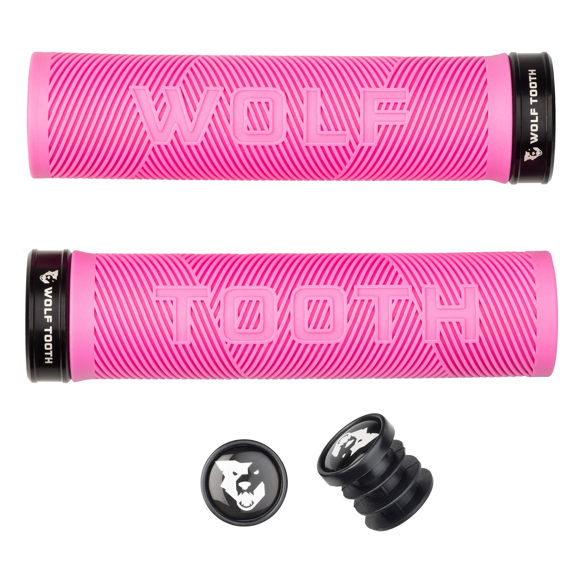 Wolf Tooth Components Echo Lock-On Grip Set, Pink/Black-0