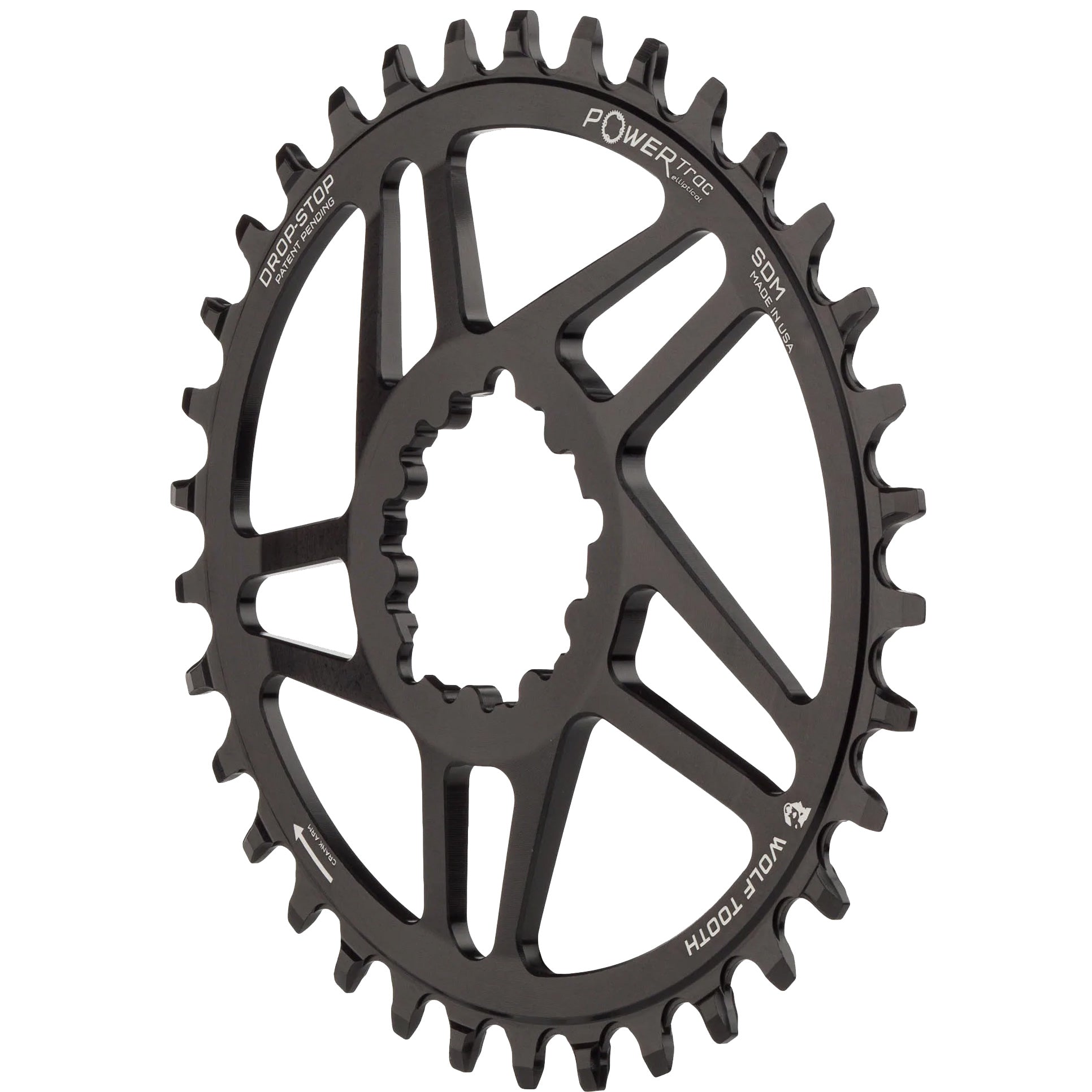 Wolf Tooth Components Elliptical SRAM 3-Bolt DM Boost HG+ Chainring, 32T, Bk-0