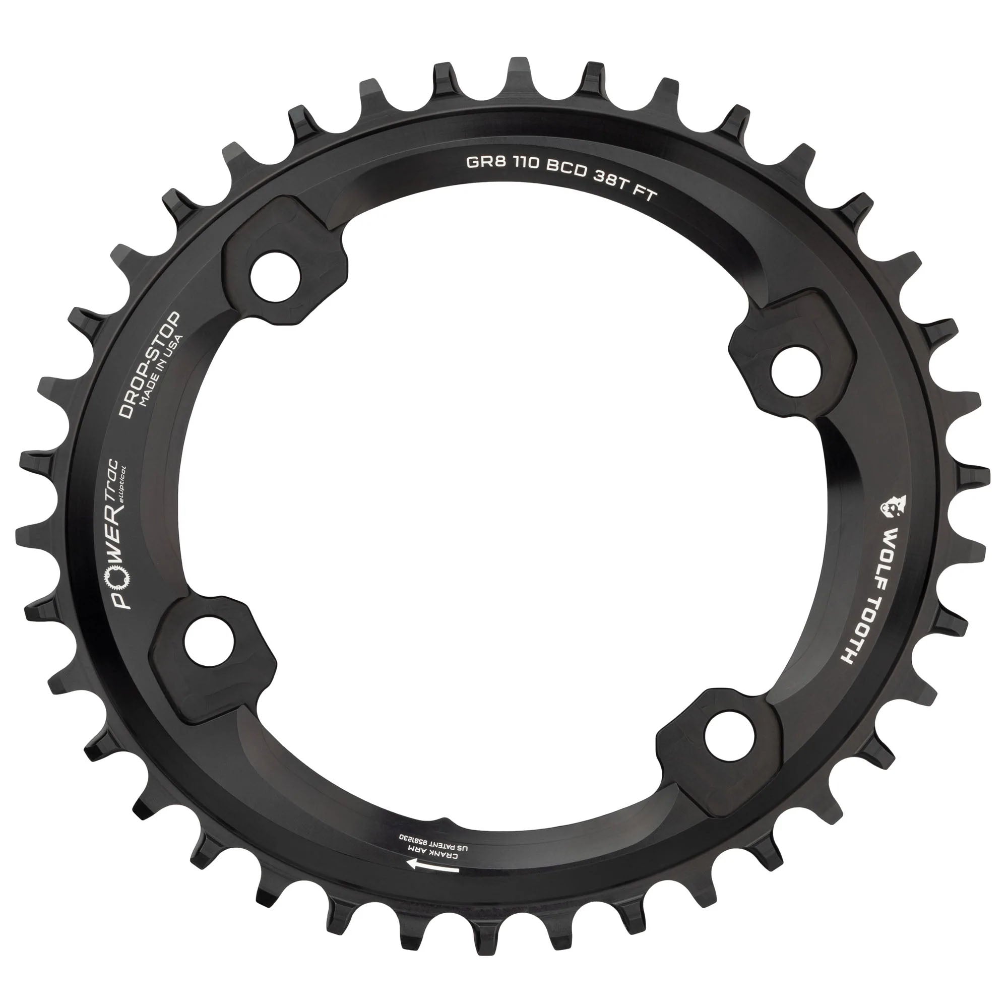 Wolf Tooth Components Elliptical Shim GRX Chainring, 110BCD(4-Bolt) 42T, Blk-0