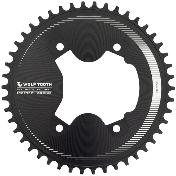 Wolf Tooth Components Aero GRX Chainring, ST, 110BCD (4-Bolt) 46T, Black-0