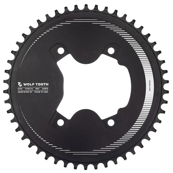 Wolf Tooth Components Aero GRX Chainring, ST, 110BCD (4-Bolt) 50T, Black-0