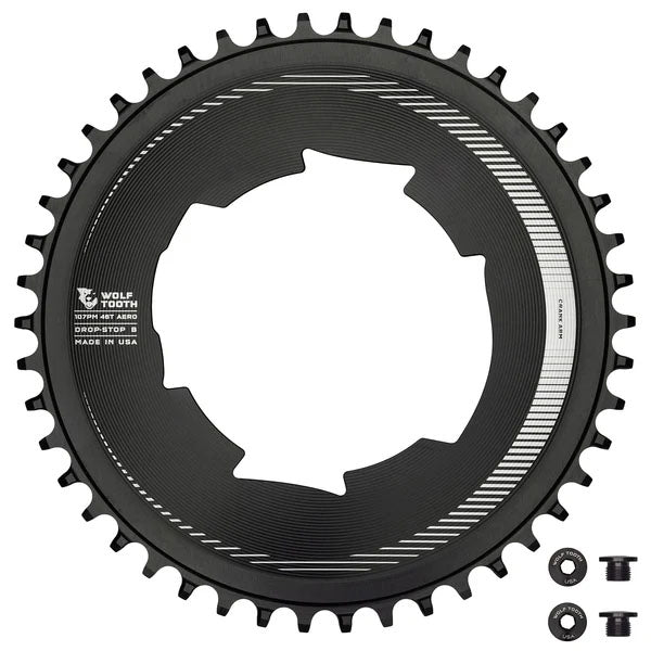 Wolf Tooth Components Aero Chainring, 107 BCD, Drop-Stop B, 46T, Blk-0