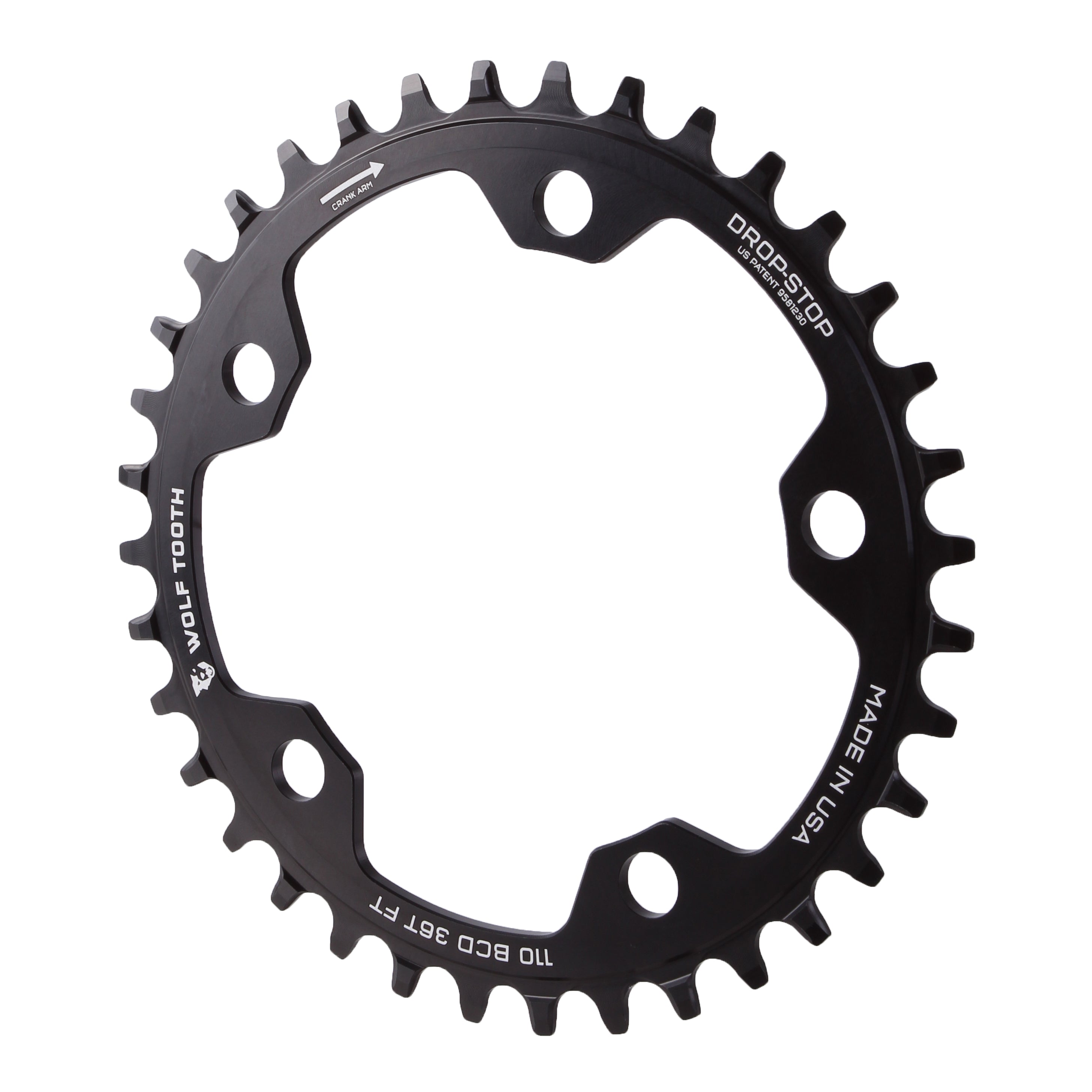 Wolf Tooth Components 5x110BCD CX/Road (Flat Top) Chainring, 36T, Black-0