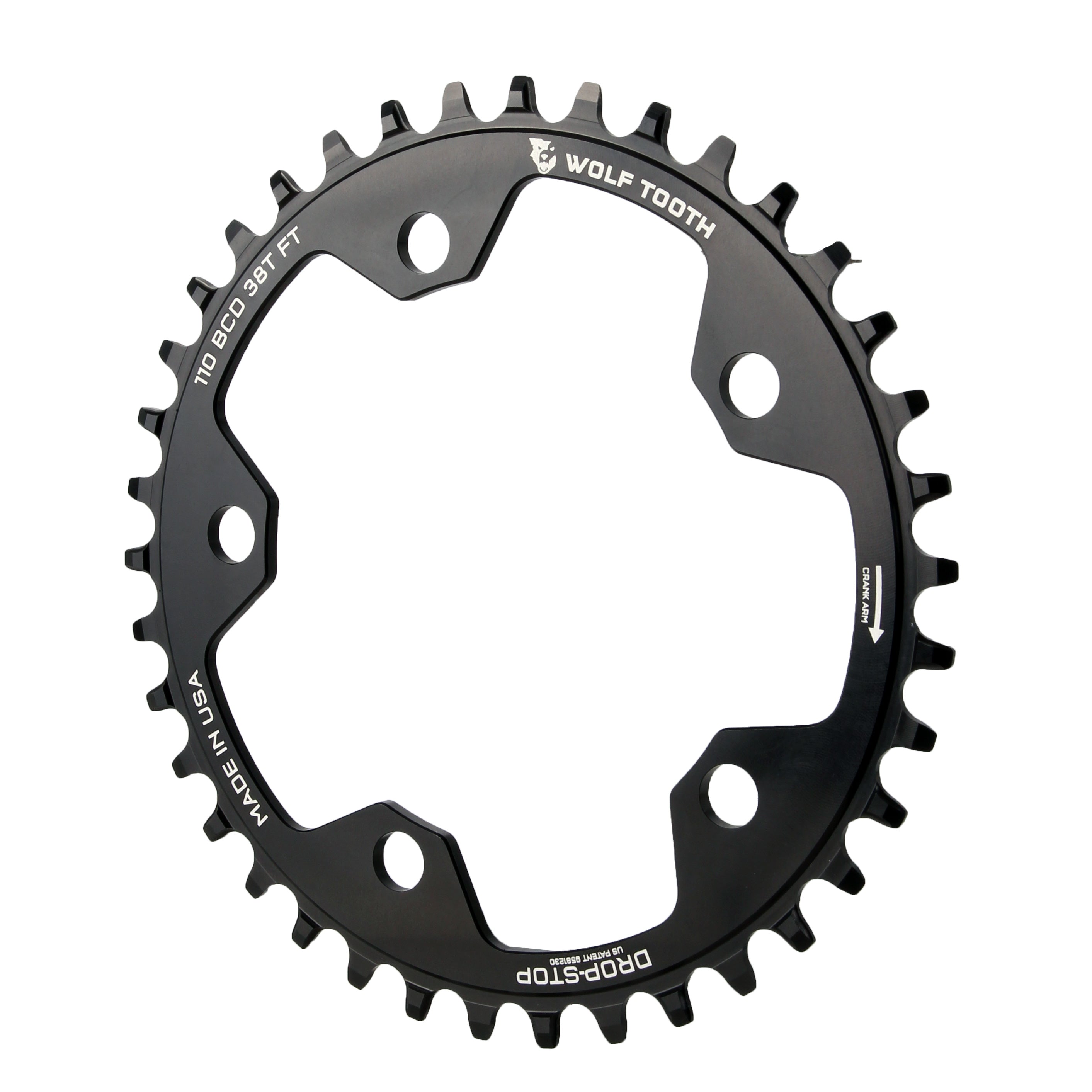 Wolf Tooth Components 5x110BCD CX/Road (Flat Top) Chainring, 38T, Black-0