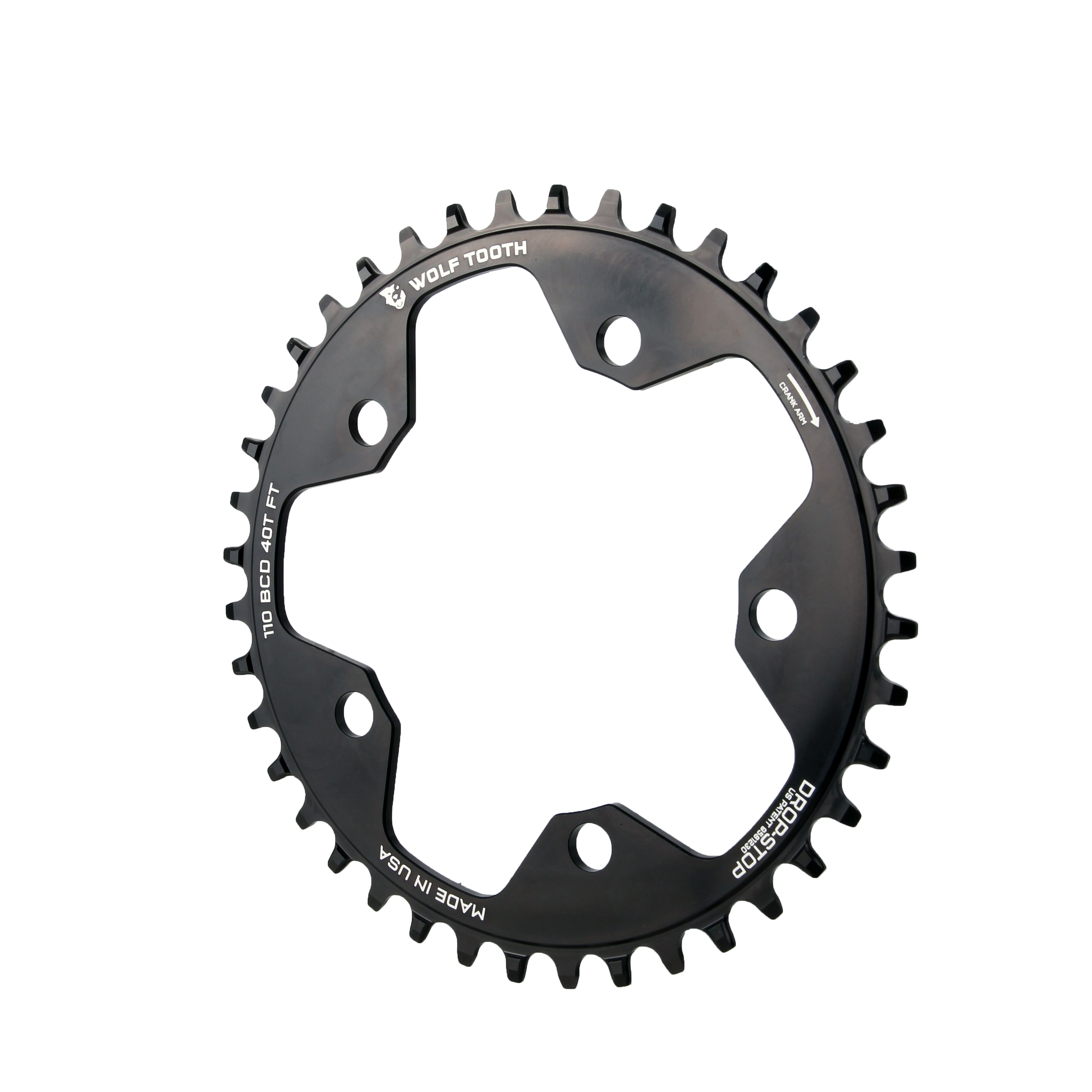 Wolf Tooth Components 5x110BCD CX/Road (Flat Top) Chainring, 40T, Black-0