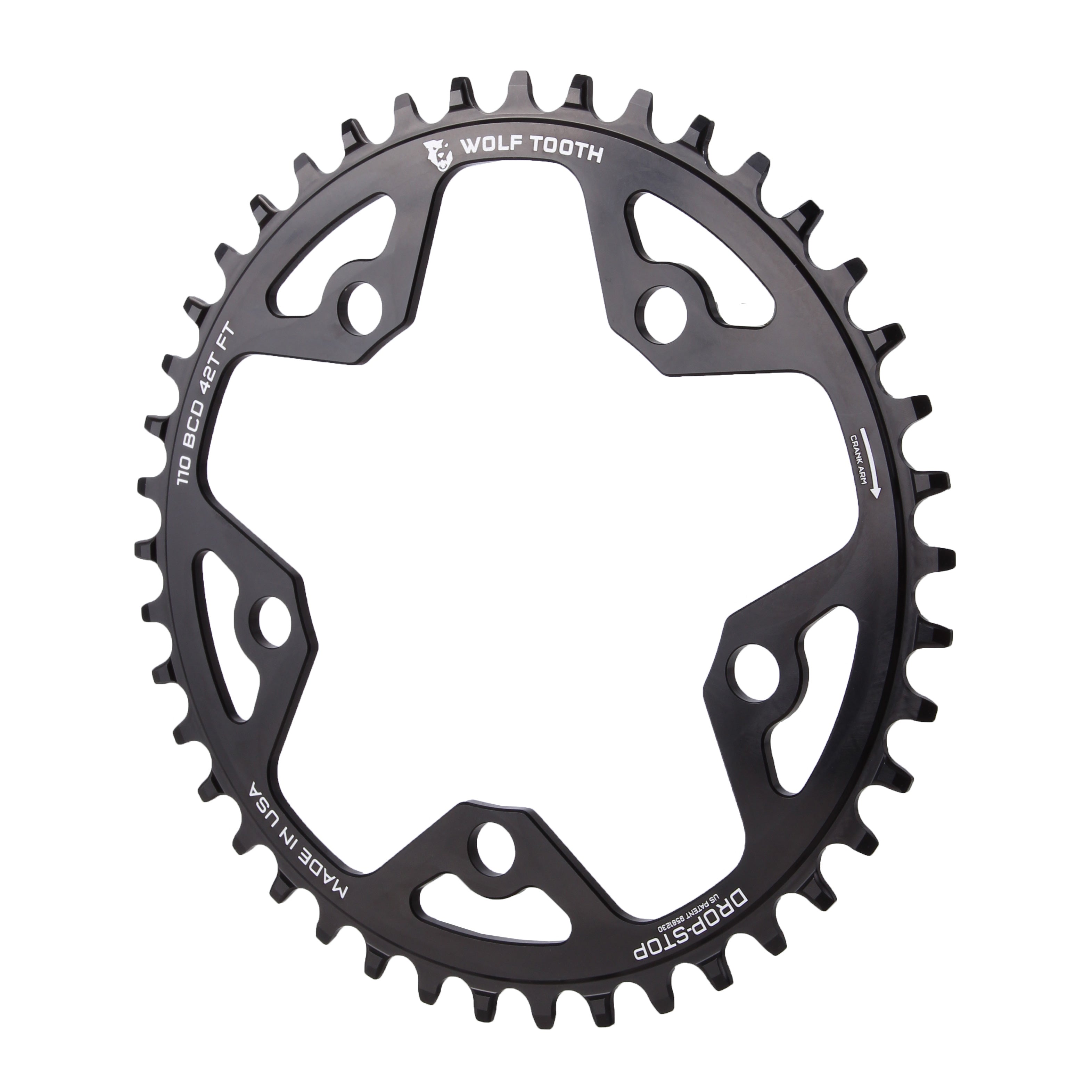 Wolf Tooth Components 5x110BCD CX/Road (Flat Top) Chainring, 42T, Black-0