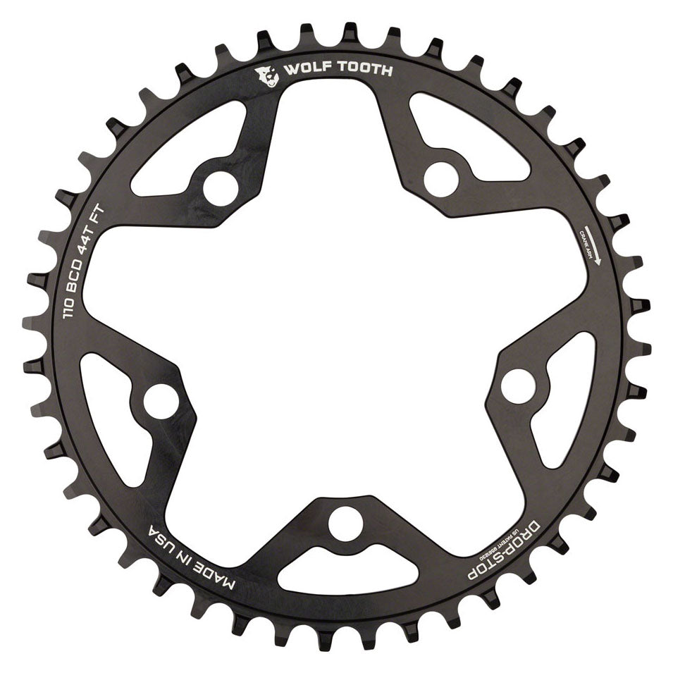Wolf Tooth Components 5x110BCD CX/Road (Flat Top) Chainring, 44T, Black-0