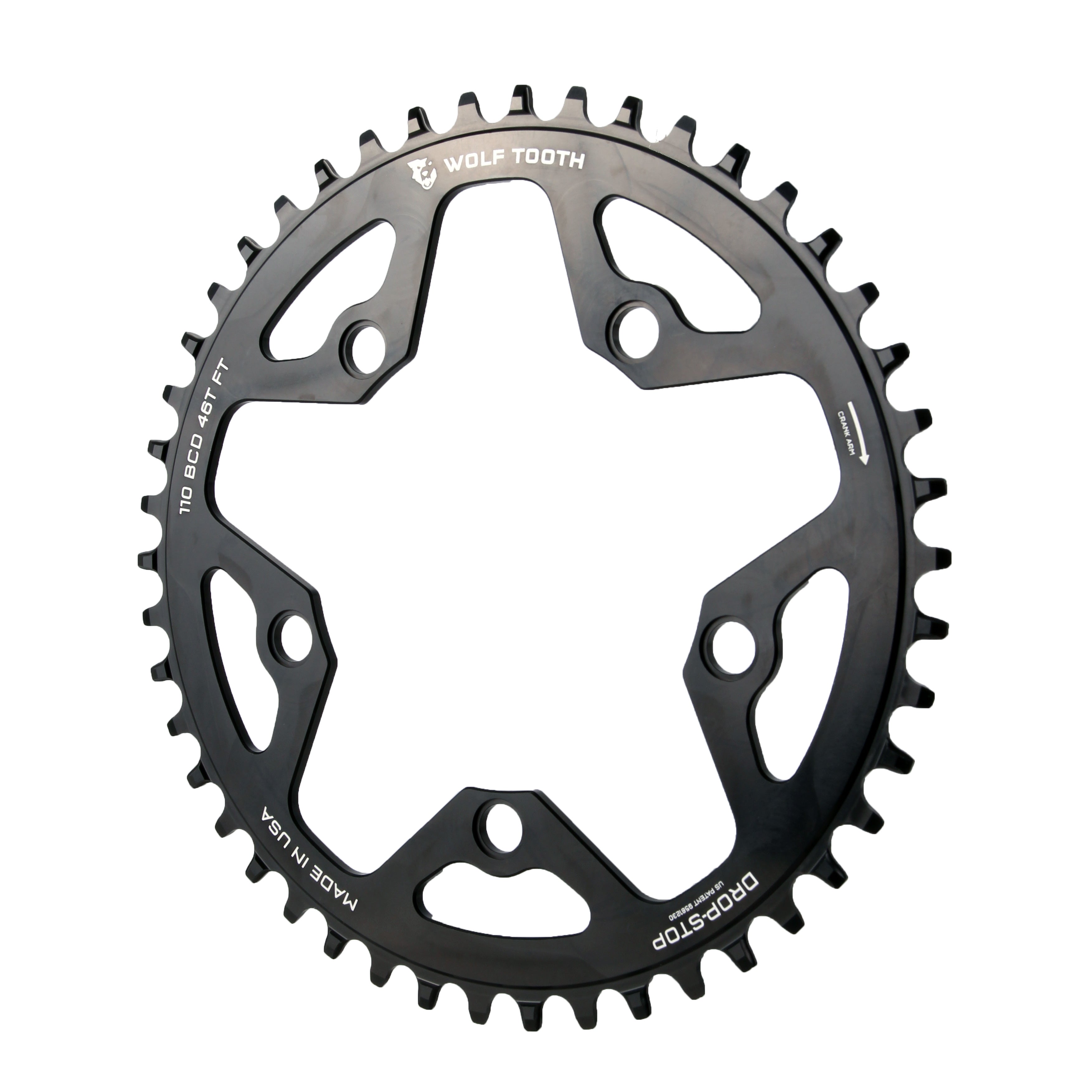 Wolf Tooth Components 5x110BCD CX/Road (Flat Top) Chainring, 46T, Black-0
