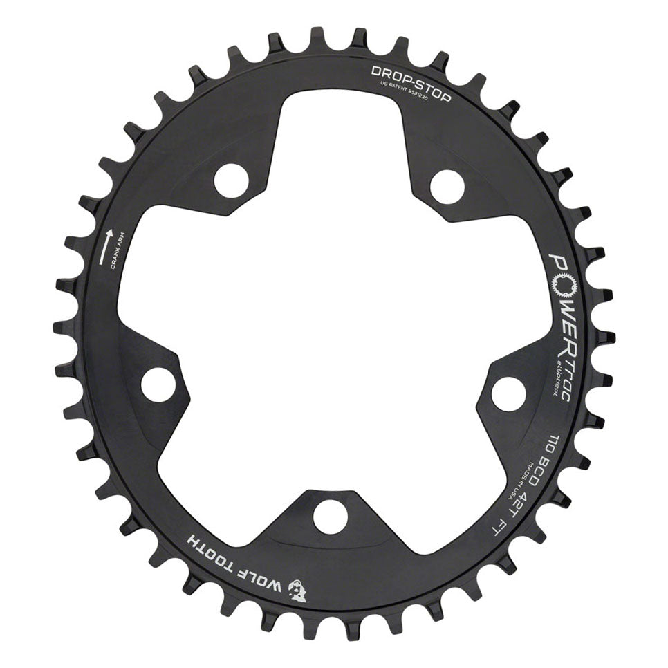 Wolf Tooth Components Gravel/CX Elliptical Ring (Flat Top), 110BCD 42t - Blk-0