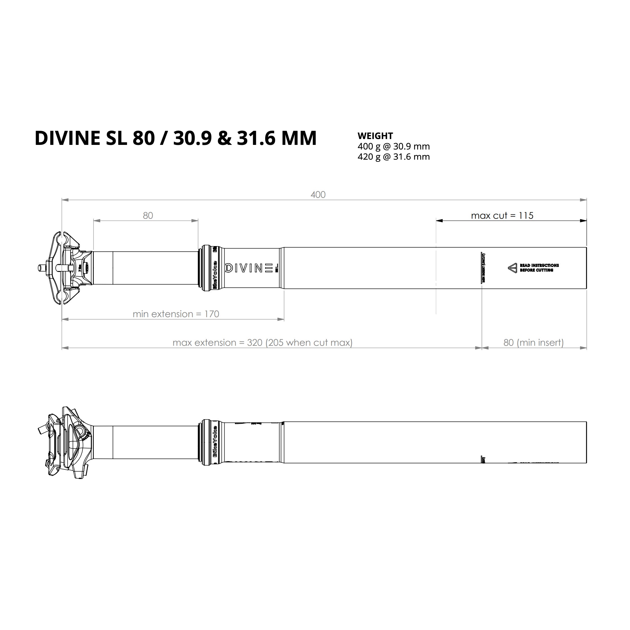 Bike Yoke Divine SL Seatpost Without Remote (80)30.9x400mm-1